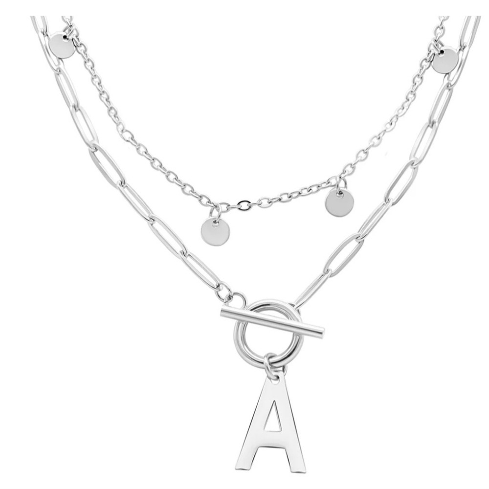 Silver Plated Toggle Confetti Initial Pendant Necklace